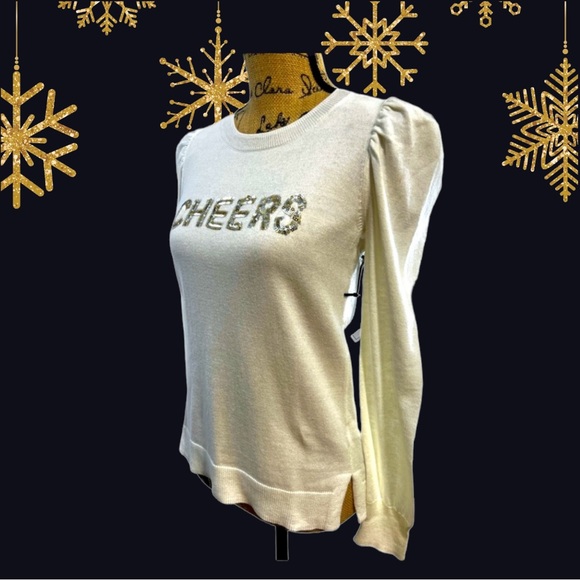 CHEERS Silver Sequin lightweight white long puff sleeves sweater NEW WITH TAGS - Picture 10 of 11